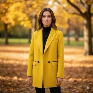 NWOT $690 Mackage Edina Yellow Wool Coat with black trim Medium spring
